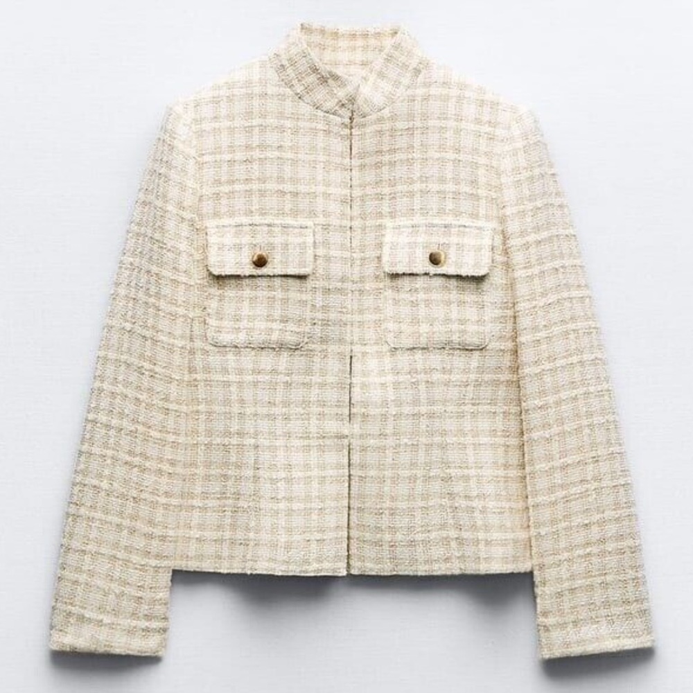 Zara white and beige check textured jacket. - Picture 16 of 16